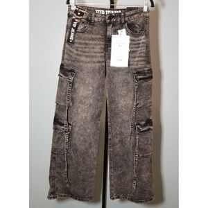 VIP Jeans Womens Sz 3/4 Black Wide Leg Cargo Jeans Hippie Boho Street Retro NWT